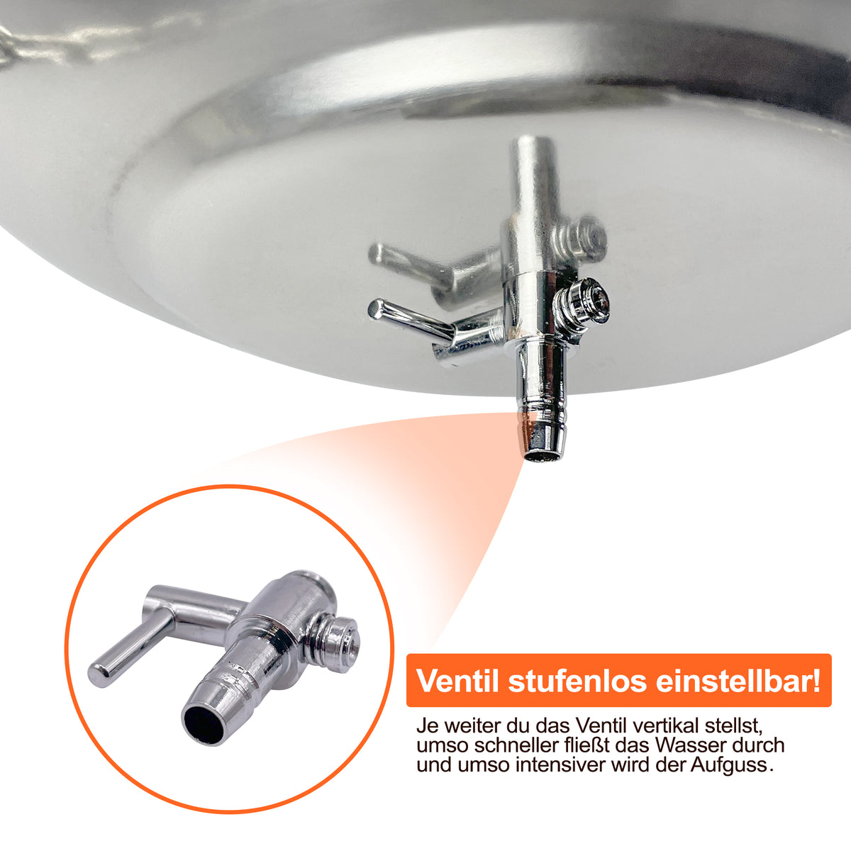 Steam Butler Maxi – automatischer Saunaaufguss aus Edelstahl – Detail Einstellventil