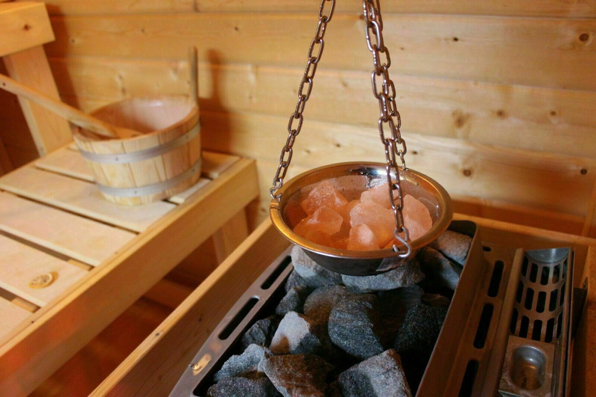 Kräutertopf Edelstahl Ø 24 cm inkl. Kristallsalz – Sauna-Hängeschale